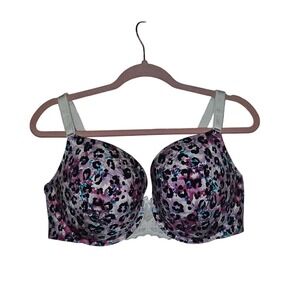 Torrid Curve Push Up Bra 42DD Purple Pink Leopard Floral Lace Trim Underwire